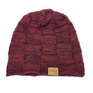 Senker Red Black Knit Beanie Fleece Lined